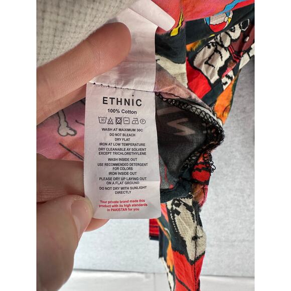 Ethnic Women's sz L SNOOPY Button Down Oversized Shirt Colorful Peanuts Cotton - Picture 7 of 13